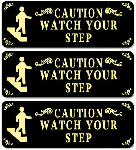 3 Stück Stufe Schild, 7,6 x 22,8 cm Schwarz Caution Watch Your Step Schild Acryl Treppenwarnschilder selbstklebend Vorsichts Sicherheitszeichen für Unternehmen, Restaurants, Büros