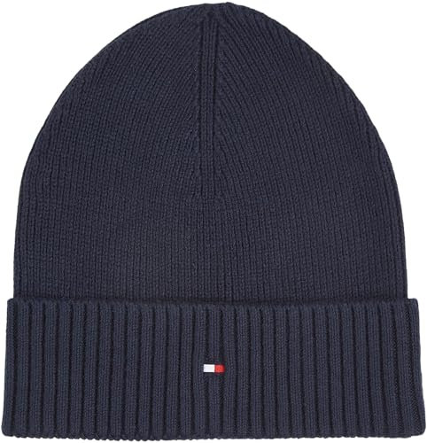 Tommy Hilfiger Herren Strickmütze Flag Cotton Beanie mit Kaschmir, Blau (Space Blue), Einheitsgröße