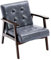 Matomn Sessel Wohnzimmer Retro Sessel Polsterstuhl Loungesessel mit Armlehnen Retro Holzsessel mittelalterlicher Holzrahmen Design Stuhl aus PU Leder für Schlafzimmer Empfangsraum Café Grau