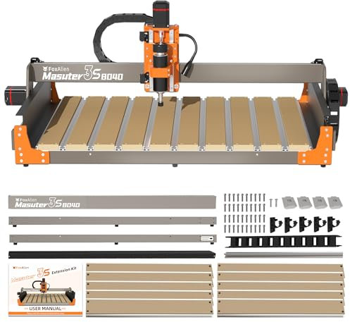 FoxAlien 3S 8040 - Kit de extensión de eje X con ranura en T, alerón híbrido para máquina enrutadora CNC Masuter 3S, para grandes proyectos de tallado de grabado (extiende el eje X a 800 mm)
