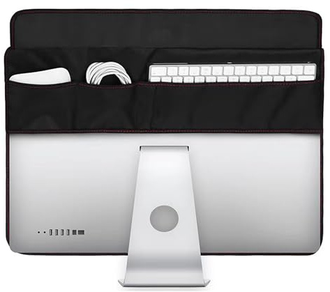 Monitor-Staubschutz für iMac 68,6 cm (27 Zoll), PU-Leder, antistatisch, staubdicht, Schutzhülle für LCD/LED/HD-Panel-Gehäuse, Computerhülle, Monitor-Staubschutz mit Gesäßtasche, Schwarz, 68,6 cm (27