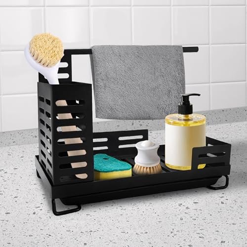 CNMTCCO Organizador para Fregadero de Cocina Escurridor de Acero Inoxidable con diseño de escurridor para Guardar paños de Cocina, esponjas, Toallas, cepillos y Otros artículos de baño y Cocina