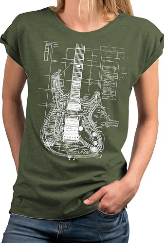 MAKAYA Damenshirt mit Gitarre Shirt mit Gitarrenmotiv Gitarren Top