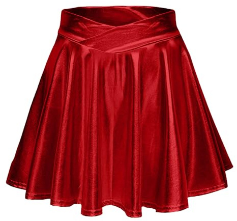 Glänzend Metallisch Mini Rock Damen Stretch Skater Röcke Informell Mini Glocken Rock Hohe Taille Metallischer Faltenrock Elastische Taille Ausgestellte Pull On Skater Röcke