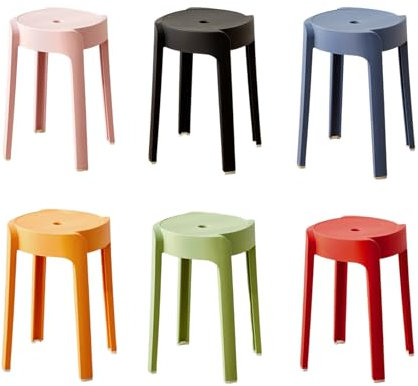 Fukursul Sgabelli impilabili in Plastica Portatili 6 pezzi Sgabello estraibile durevole Rotondo Colorato Posteriore Nudo Bar Sedili per la Casa Classe Pieno 6pcs