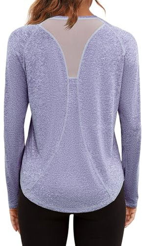 Gyabnw Long Sleeve Sports Tops for Women Running Tshirt Gym Outfits Workout Clothes Yoga Pilates Shirt Purple