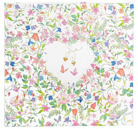 goldbuch 50 035 Gästebuch Charming Heart, Hochzeitsgästealbum mit 100 illustrierten Seiten, Fotogästebuch mit Hardcover aus Kunstdruck, Einband im Blumen-Design, ca. 24,5 x 22,5 x 3,5 cm, Weiß