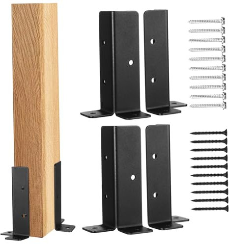 4 Sets Heavy Duty Fence Post Brackets Kit Pole Support Base for Deck Pergola Railing Mailbox Face Mount Deck Post Bracket for Secure Installation