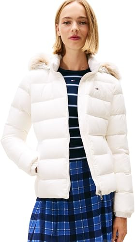 Tommy Jeans Women's Basic Hooded Down Puffer Jacket, White (Ecru), S