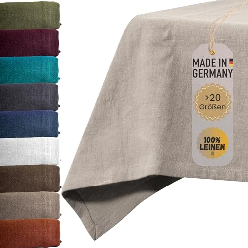 chambry Premium Tischdecke 100% Leinen Stonewashed - Handarbeit Made in Germany - hochwertige und nachhaltige Tischwäsche aus Naturmaterial - Sand 130cm x 300cm