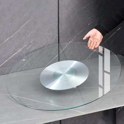 GSKFXJ Plateau Tournant Rond en Verre Trempé 100cm 80cm 70cm 60cm, Plateau De Service Rotatif Transparent, Lazy Susan Grand Tourne À 360°(80CM(32in))