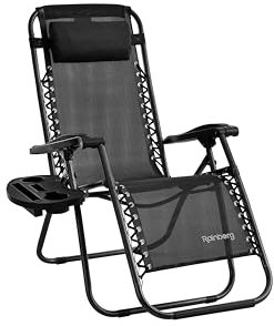 Rainberg Zero Gravity Lounger Chair, Outdoor & Garden Sunloungers, Folding Reclining Patio Chair, Cup Holder, Soft Cushion and Headrest for Poolside, Camping, Coffee (Recliner Chair)