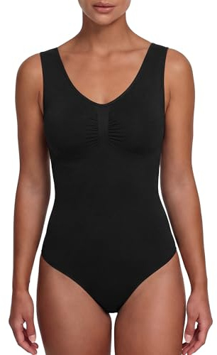 CFab Shapewear Damen Body Bauchweg mit String Tank Bodysuit | Starke Bauchkontrolle String Design nahtloser Komfort breite Träger und sicherer Sitz unter enger Kleidung