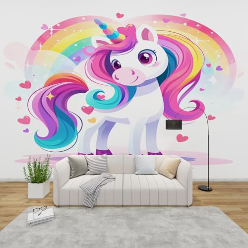 AevuCub Unicorn Wall Mural - Rainbow Mural Wallpaper for Living Room, Bedroom Decor, Girls Wall Art, Non-Woven Photo Wallpaper 3D Effect, 250x175 cm