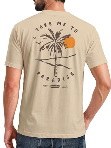 Neverless® Herren T-Shirt Backprint Palmen Aufdruck Sommer Grafikshirt Urlaub Strand Fashion Streetstyle Printshirt Baumwolle