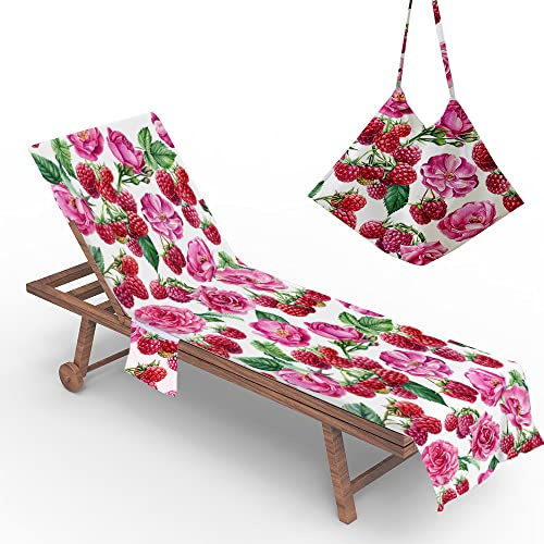 Odot Handtuch für Sonnenliege, Pflanzen Stil Liegenhandtuch mit Umschlag & Taschen, Mikrofaser Schonbezug für Gartenliege, Strandtuch für Strand Garten Schwimmen (Rosa)
