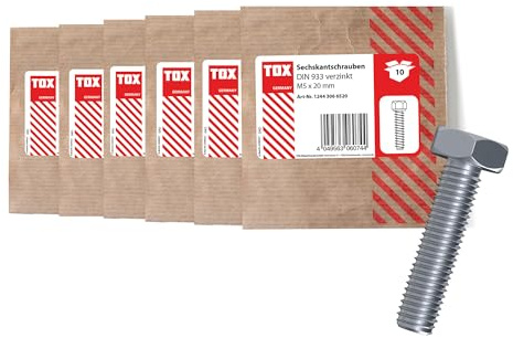TOX Sechskantschrauben-Set (60-tlg.), verzinkt, DIN 933, Schrauben mit Vollgewinde und geringer Kopfhöhe - M5x20, M5x25, M5x30, M6x20, M6x25, M6x30 - in Papierverpackung, 09990915