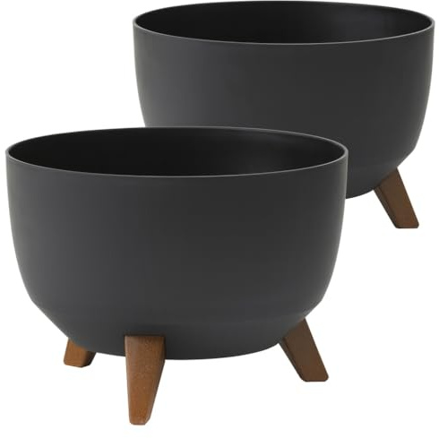Tymar Übertöpf groß mit Füßen, Blumenübertopf für draussen, Blumentopf groß, Schale für solarbrunnen, terrassenkübel rund_Roma ((2pack) Anthrazit; ø 40 cm)