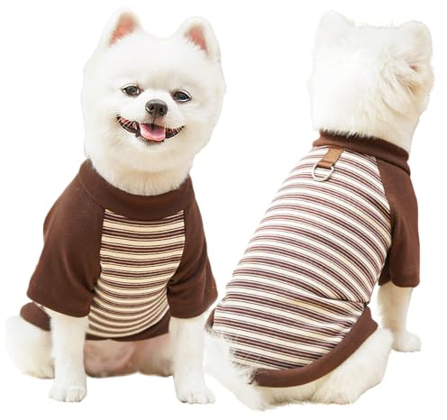 Yoolhamy Hundekleidung für kleine Hunde, warm, gestreift, mit Leinenring, weiche Sweatshirts für Chihuahua, Schnauzer, Shih Tzu, Yorkie, Französische Bulldogge, Braun, Größe XL