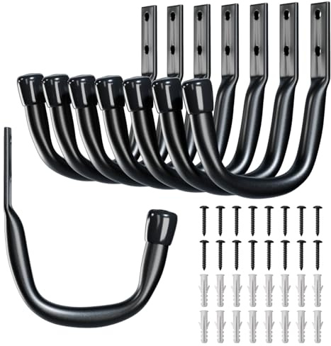 HuiJinXin 8 Stück Wandhaken zum Schrauben, Wandhalterung Wandhaken Schwerlasthaken für Garage, J-förmige Garagehaken, J-Haken, Gerätehalter Leiter Haken für Leiter Fahrrad Werkzeug Hooks