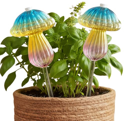 SL-JIJI Pilz-Bewässerungskugeln, selbstbewässernde Glas-Pflanzenbewässerung für Zimmerpflanzen, dekoratives Pilz-Design, Gartengeschenk für Pflanzenliebhaber (Waterer-A, 4 Stück)