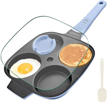 Spiegeleipfanne mit Deckel, Pancake Pfanne mit Abnehmbarer Griff, Blau | Pancake Pfanne Induktion mit Abnehmbarer Griff, Eierpfanne mit Antihaft-Beschichtung, Augenpfanne 21 cm