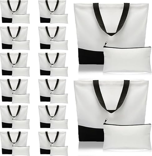 28-tlg. Sublimation Canvas Taschen Set mit 14 Shoppern&14 Kosmetiktaschen | Blanko Stofftaschen zum Bedrucken & Bemalen,DIY Baumwolltaschen mit Reißverschluss für Transferdruck, Basteln, Geschenke