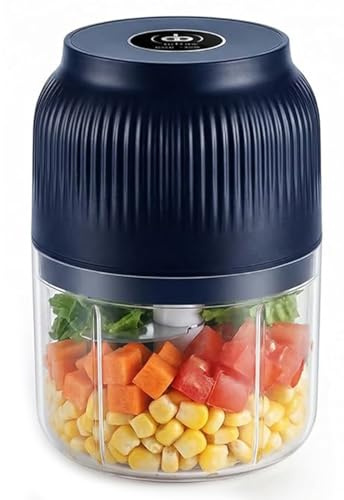 Mini Electric Food Chopper, Portable USB Rechargeabl Electric Garlic Chopper, Portable Mincer for Onion Ginger Chili Vegetable Meat Nuts Spices Fruit (Blue, Four blades)
