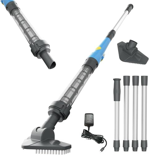 Poolsauger Akku, kabelloser Pool Bodensauger mit 2 Bürstenköpfen, 60 Min. Laufzeit, tragbarer Poolreiniger für Whirlpool, Spa und Aufstellpool, entfernt Unterwasser-Schmutz, Sand und Blätter