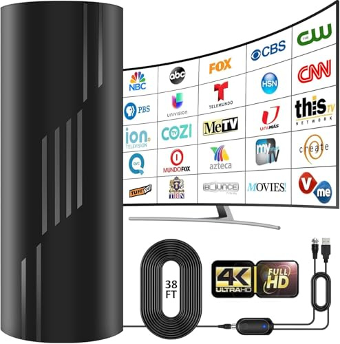 3600+ Miles Range TV Antenna,2026 Digital TV Antenna Indoor Outdoor with Strongest Amplifier, 360°Reception HDTV Antenna for Local Channels for Smart TV and Old TVs-38ft Coax Cable-Support 8K 4K 1080p
