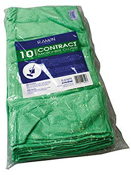 Ramon Hygiene Contract 10 Microfibre Cleaning Cloths, 40x40cm, Janitorial, Bars, Pubs, Kitchens, Bathrooms, Green