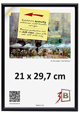 3-B Cadre de l'image FOTO - 21x29,7 (A4) - noir - cadre photo en plastique, mural et de table, avec verre acrylique