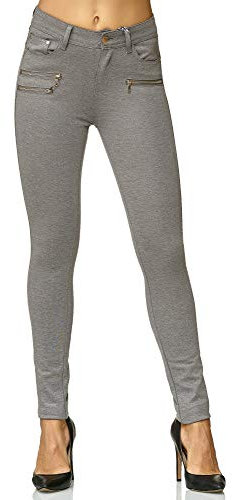 Elara Damen Stretch Hose Skinny Fit Jegging Chunkyrayan H86-21 Grey 40 (L)