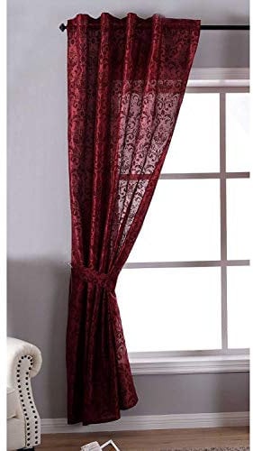 Gardinenbox 1er Set HxB 245x140 cm Vorhang Widseide Optik Bordeaux Barock Blickdicht Flockfasern Deko Gemustert, Blickdicht mit verdecktem Schlaufenband, 20200-20210