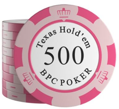 Bullets Playing Cards, 25 Clay Pokerchips Carmela für Pokerset, Wert 500-14g, 4cm Durchmesser, Farbe Rosa/Pink…