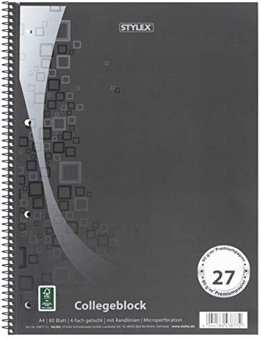 5x Collegeblock / Din A4 / Spirablock / liniert / extra Starkes 90g/m² Papier