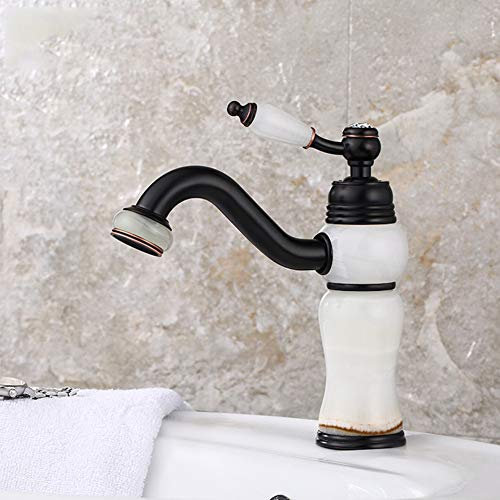 Robinet Salle De Bain, Noir Rétro Robinet Lavabo Laiton Mitigeur Lavabo, Valve En Céramique, Froid & Chaud Disponible, Mousseur Démontable - Pour Salle De Bains Et Wc