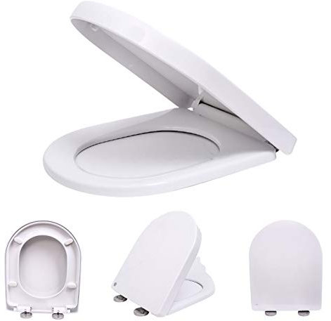 WC Sitz,Premium Toilettendeckel mit Softclose Absenkautomatik, D-Form weiß Klodeckel, Toilettensitz mit Quick Release Funktion und Softclose Absenkautomatik