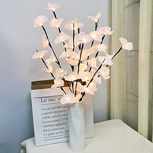 Riaxuebiy 3er Pack 20LED Zweig Lichter Künstliche Blumen Narzisse Phalaenopsis Pflaumenblüte Zweig Lichter Flexibles Baumlicht für Home Vase Tisch Weihnachtshochzeit (Weiße Phalaenopsis, 76cm-3pcs)