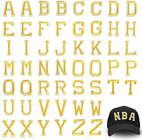 52 Stück Aufbügler Buchstaben Patches Mit Vergoldeter Nähnadel - Nähen Auf Alphabet Applikationen für Kleidung, Gold