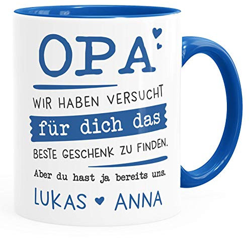 SpecialMe® Tasse personalisiertes Geschenk Spruch Papa/Mama/Oma/Opa Wir habe versucht für dich das beste Geschenk zu finden... anpassbare Namen Opa - 2+ Namen inner-royal Keramik-Tasse