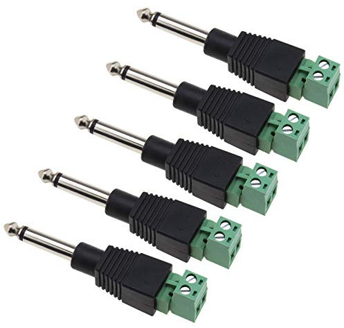 OTOTEC 5x 6.35mm Mono Plug to AV 2 Pin Screw Terminal Block L-shaped Adapters Solderless Audio Converters for Microphone Speaker