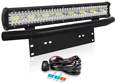 Willpower 23 Zoll 58CM 480W Led Arbeitsscheinwerfer Bar + Kennzeichenhalter + Kabelbaum Led Scheinwerfer 12V 24V Flutlicht Spot für Offroad Auto Traktor Zusatzscheinwerfer Rückfahrscheinwerfer