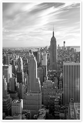 Posterlounge Ansicht von Manhattan im Abendlicht Poster | 40 x 60 cm Schwarz-Weiß Wandbilder Wanddeko