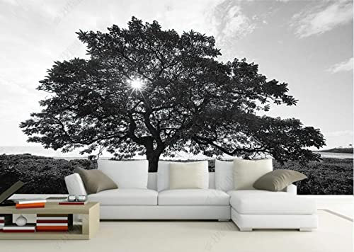 Papier Peint Panoramique Paysage Noir Et Blanc De Grand Arbre Papier Peint Intissé 3D Murale Tableaux Muraux Tapisserie Salon Chambre