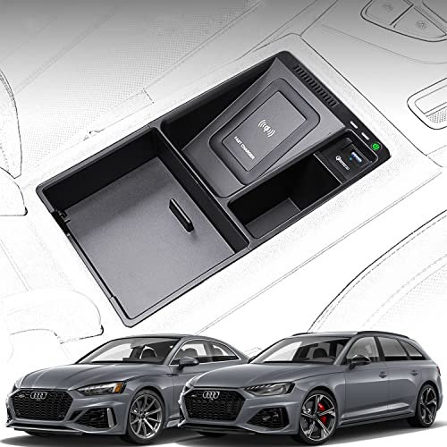 Singkin Kabelloses Ladegerät Auto für Audi A4/S4/A5/S5/RS5 2017-2022 RS4 2019-2022, 15W Qi Wireless Schnellladendes Handy-Ladegerät mit QC3.0-USB-Anschluss für iPhone 12/13/13 Pro Samsung S22/S21