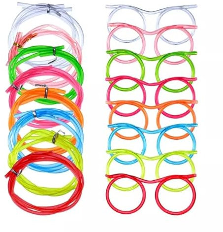 Toyseum 8 x Silly Straw Glasses, Ideal Goody Bag Fillers for Kids, Fun Party Accessories for Boys & Girls, Unique Drinking Straws, Perfect Kids Party Favours, Pack of 8 Mixed Colours