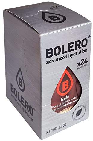 Bolero KOLA 24x3g | Jus en poudre sans sucre, édulcoré à la stévia + vitamine C | pour enfants et sportifs | sans gluten, végétalien | le goût du cola