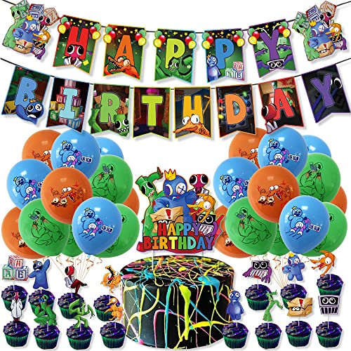 Sovanna Rainbow Friends Birthday Party Supplies and Decorations - Happy Birthday Banner, Cake Topper, Cupcake Toppers, Balloons for Kids