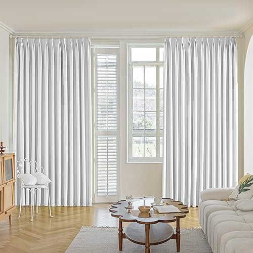 MUMFAS Plissee-Vorhänge, Weiß, Verdunkelungsvorhang, blickdicht, wärmeisoliert, Gardinen für Wohnzimmer, Schlafzimmer, 1 Vorhang B 72 x L 84